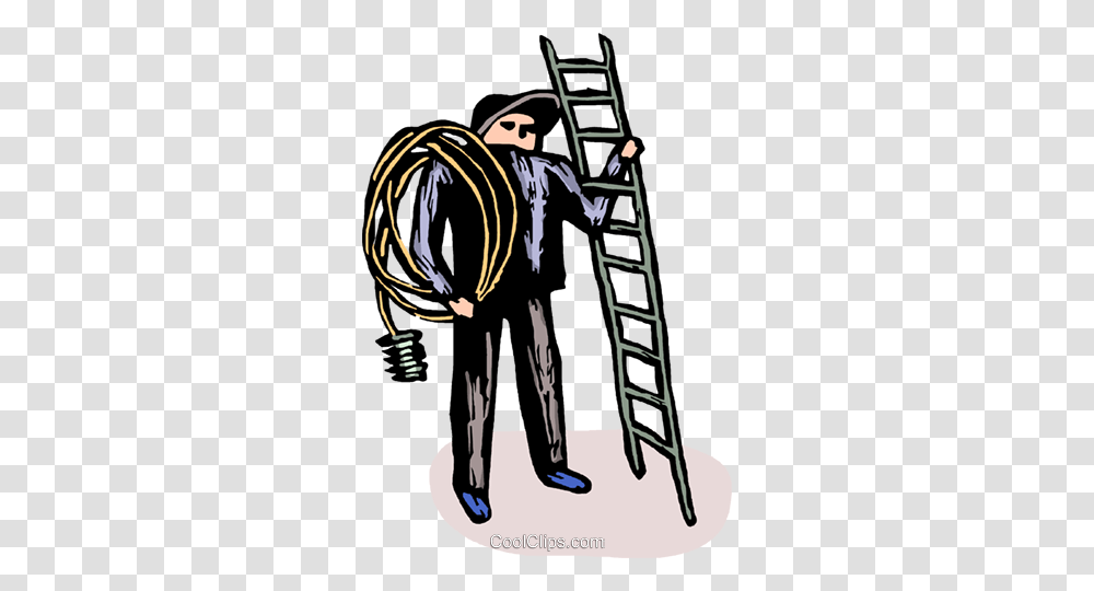 Electrician With A Ladder Royalty Free Vector Clip Art, Person, Human, Zebra, Wildlife Transparent Png