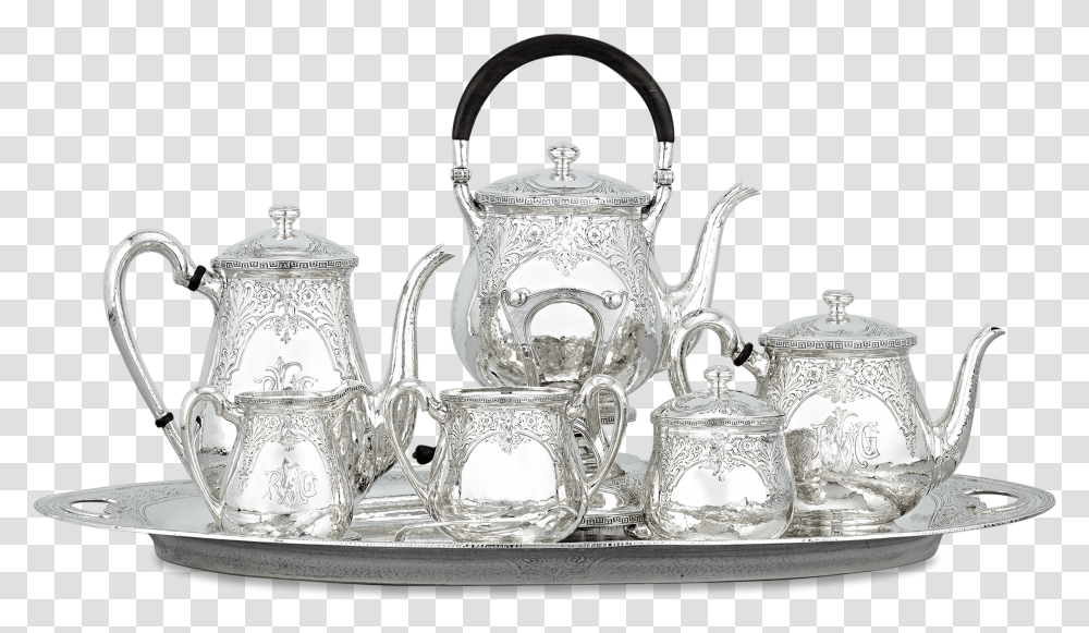 Eleder Hickok Seven Piece Coffee And Tea Service Silver Tea, Pottery, Teapot, Porcelain Transparent Png