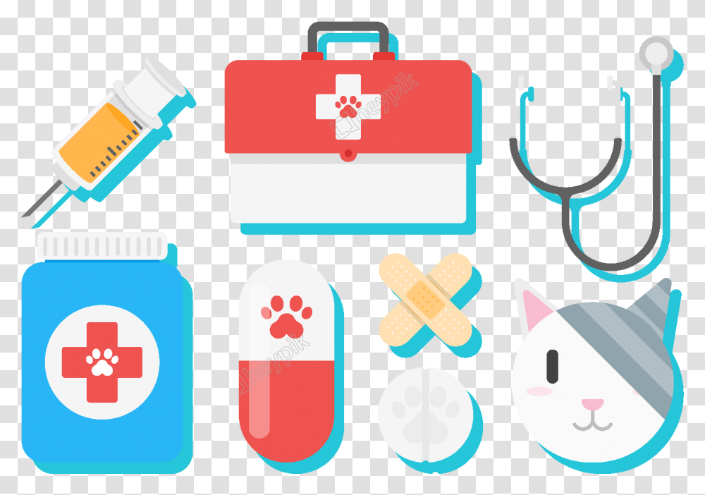 Element Clipart Elementos De Veterinario, First Aid, Bandage, Medication Transparent Png