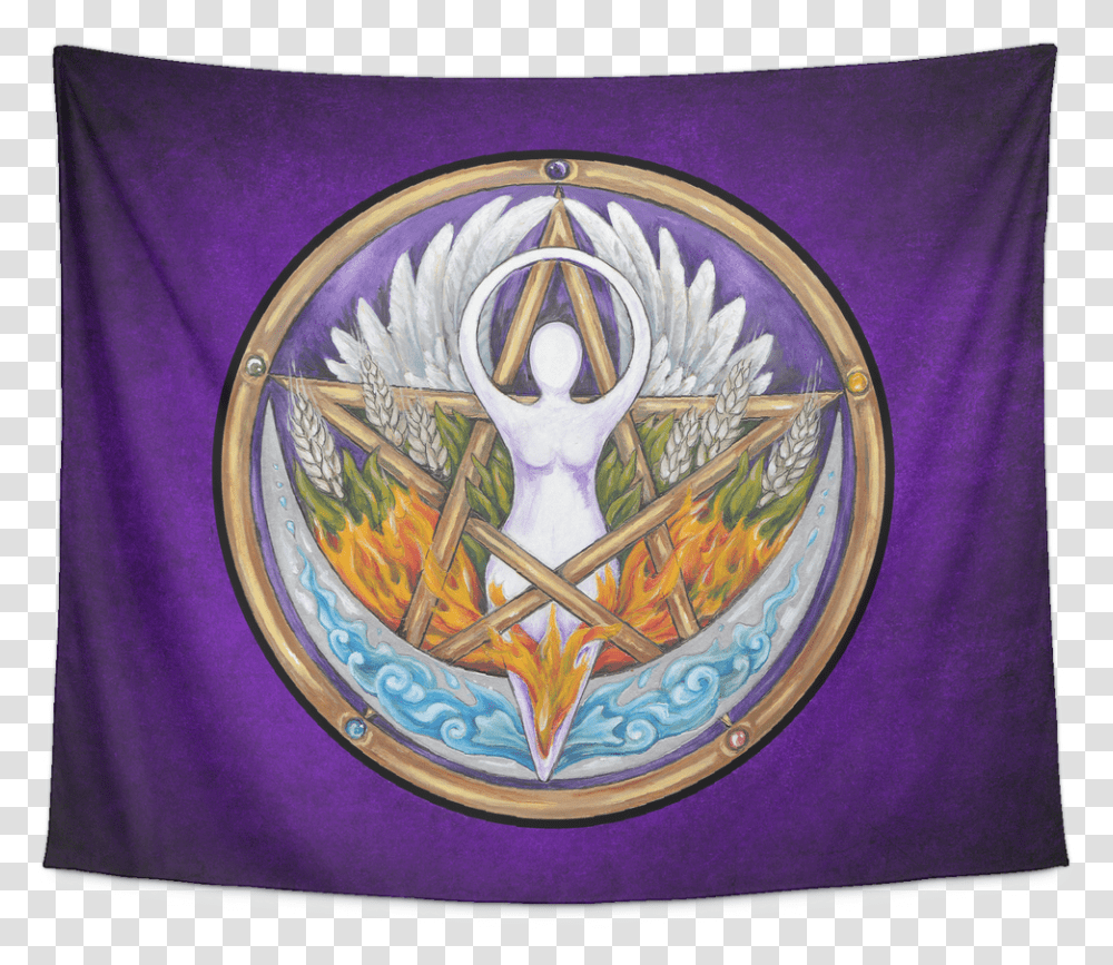 Elemental Goddess Pentacle Tapestry Wall Hanging Elemental Dragons Pentacle, Symbol, Emblem, Text, Logo Transparent Png