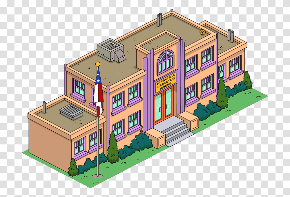 Elementary School Simpsons Tapped Out, Neighborhood, Urban, Building, Toy Transparent Png