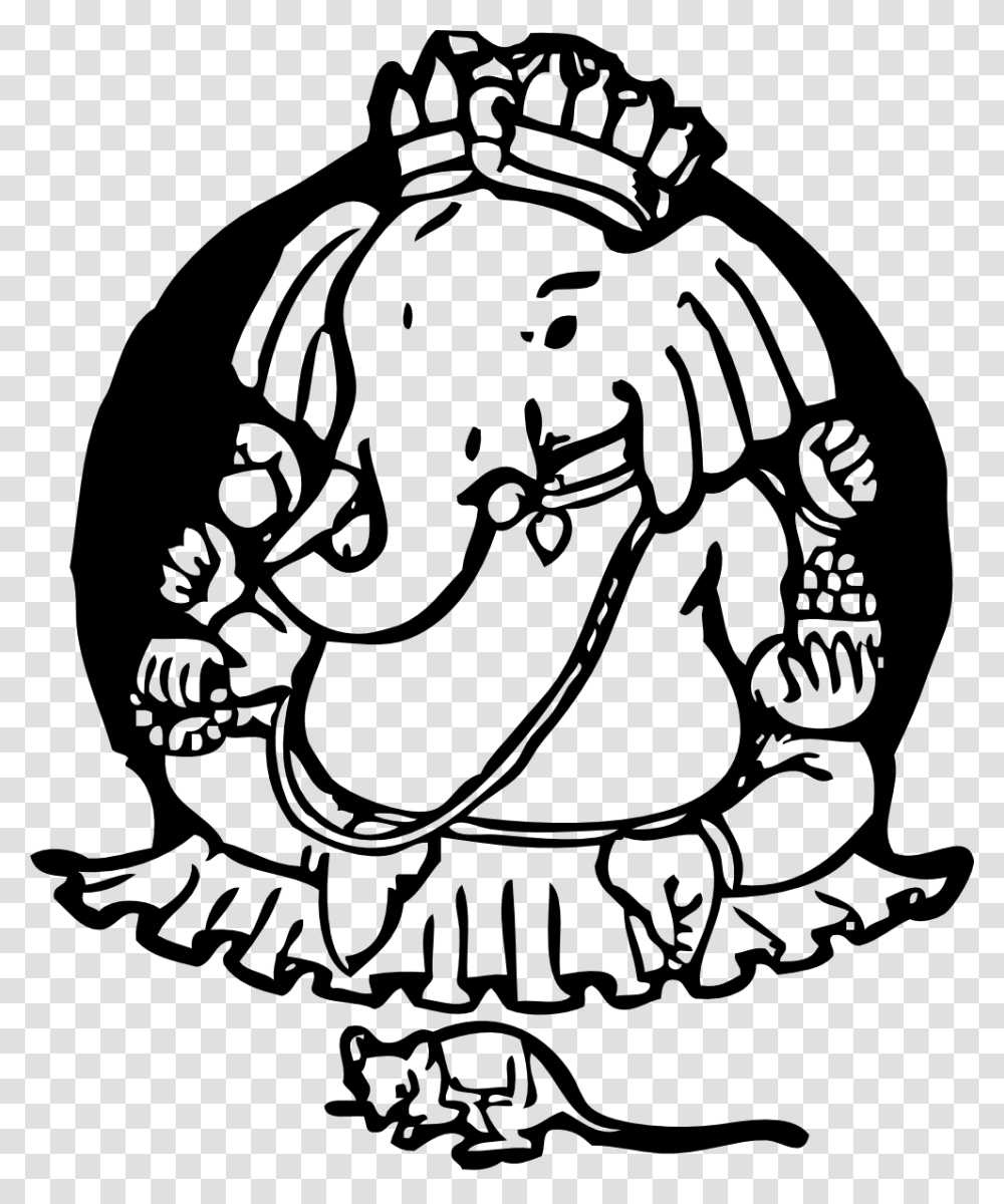 Elephant And Mouse Black White Line Art 999px Happy Birthday Wishes For Ganesha, Stencil, Label, Drawing Transparent Png