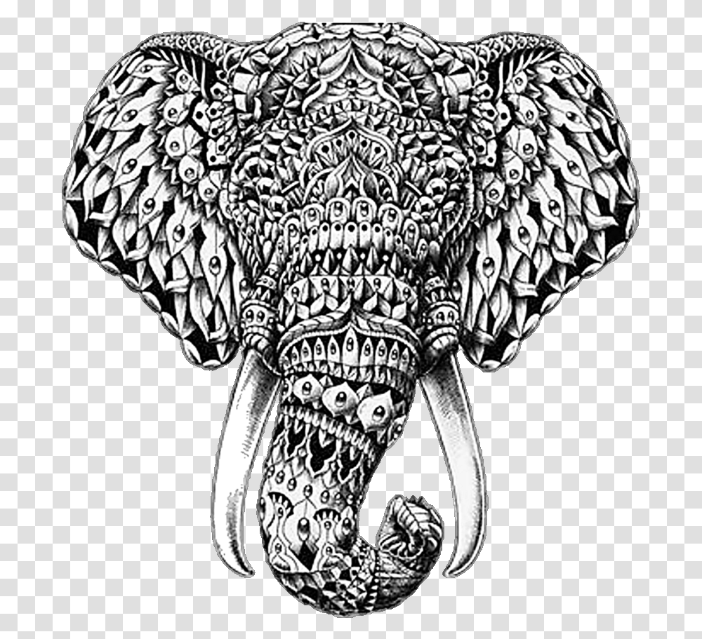 Elephant Black And White Mandala, Doodle, Drawing, Lamp Transparent Png