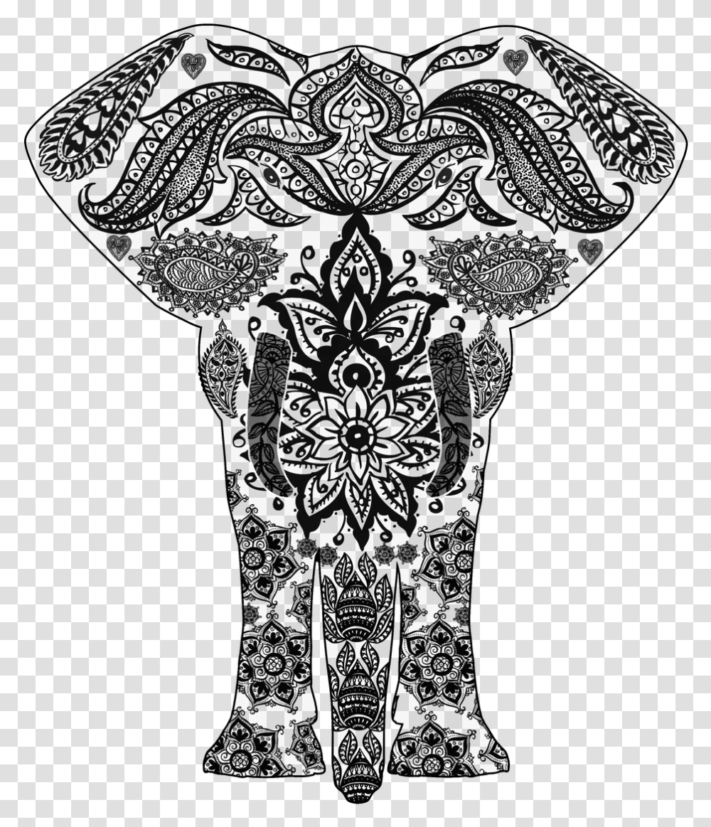 Elephant Line Art Mandala Mandala Elephant Background, Gray Transparent Png
