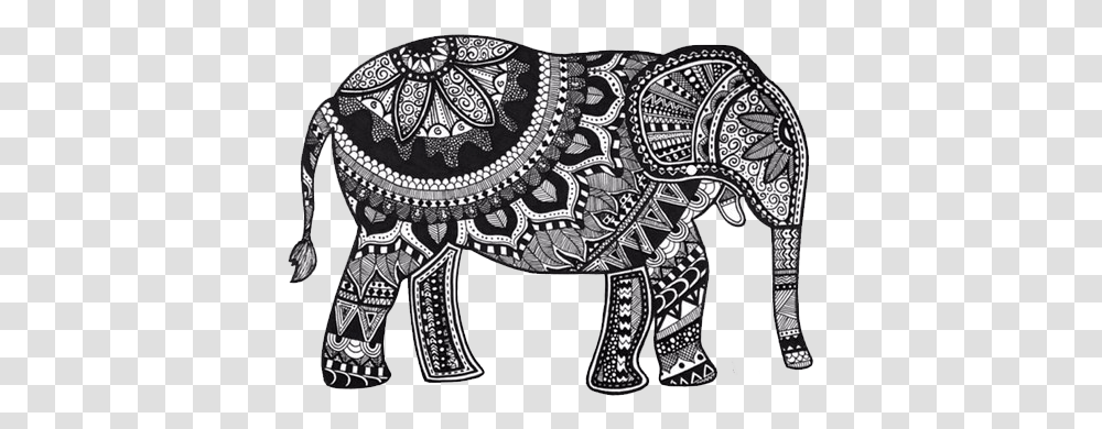 Elephant Mandala Black And White, Pattern, Paisley, Lace, Rug Transparent Png