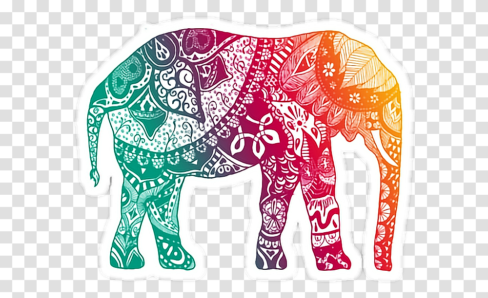 Elephant Mandala Color Rainbow Elephant Mandala, Wildlife, Mammal, Animal, Doodle Transparent Png