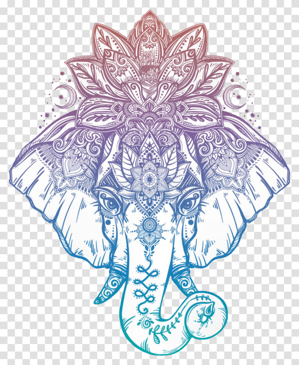Elephant Mandala Crescent Lotus Crown Lotuscrown Elephant Mandala, Pattern, Cross Transparent Png
