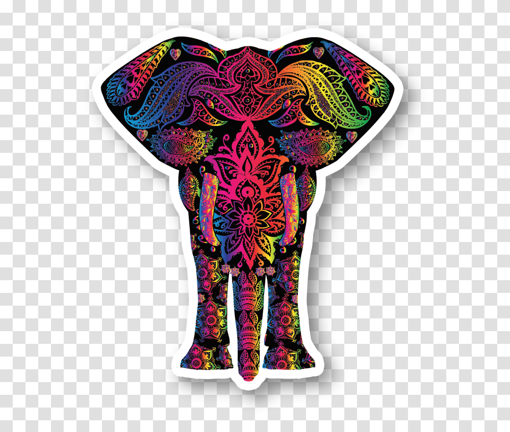 Elephant Psychedelic Pattern Vinyl Sticker Colorful Elephant Clipart, Apparel, Wildlife, Mammal Transparent Png