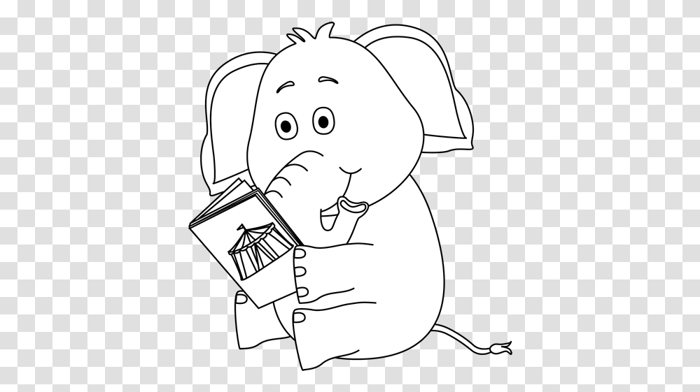 Elephants Clip Art Animals Reading Cartoon Black And White, Drawing, Text, Doodle Transparent Png