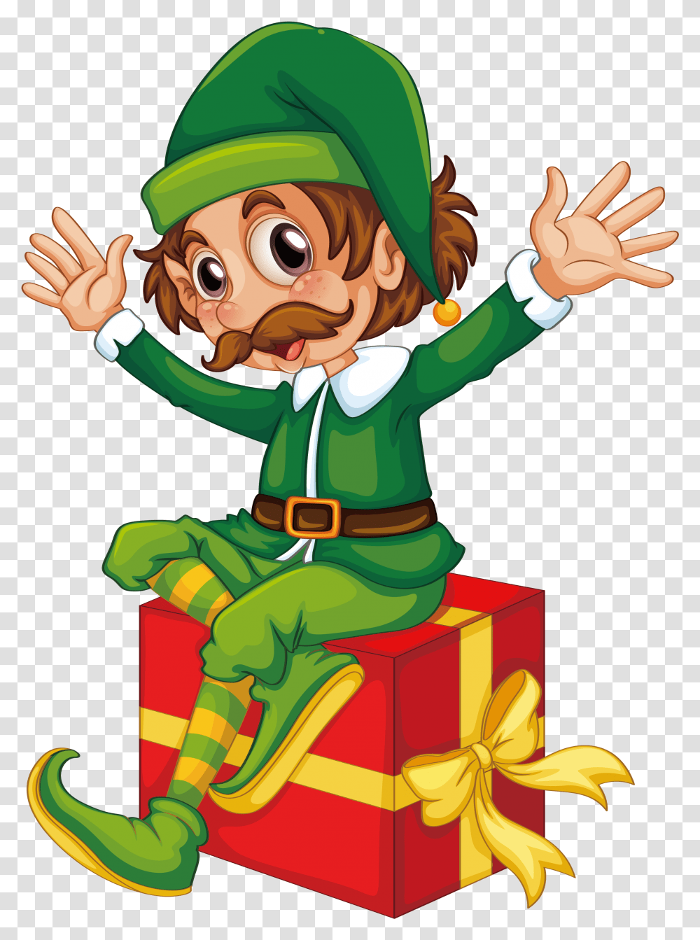 Elf Gift Elves And Reindeer Clipart Christmas Elf Sitting, Helmet, Clothing, Apparel, Person Transparent Png