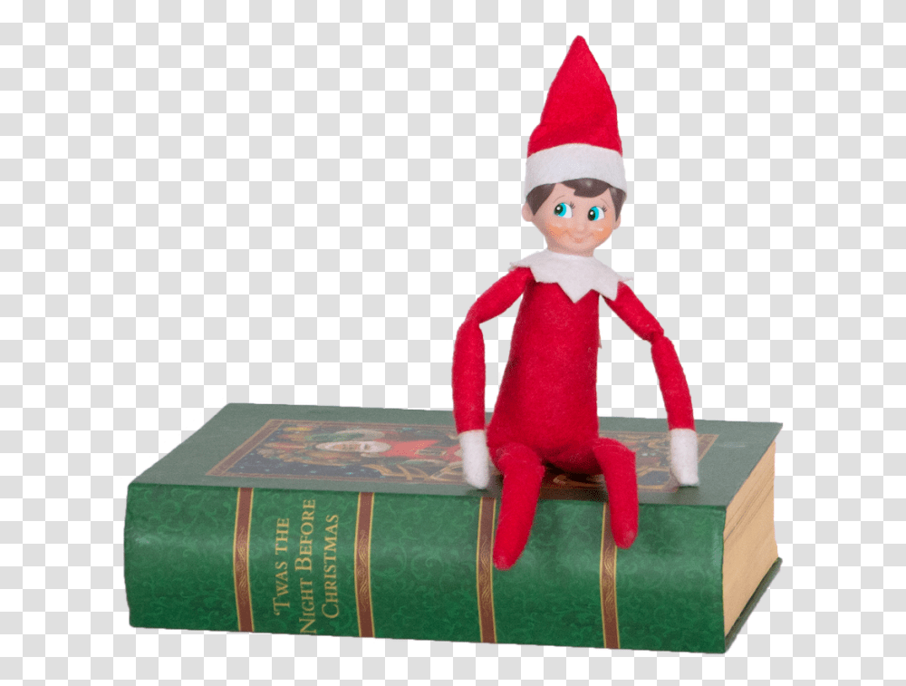 Elf On Book Christmas Elf, Figurine, Toy, Doll Transparent Png