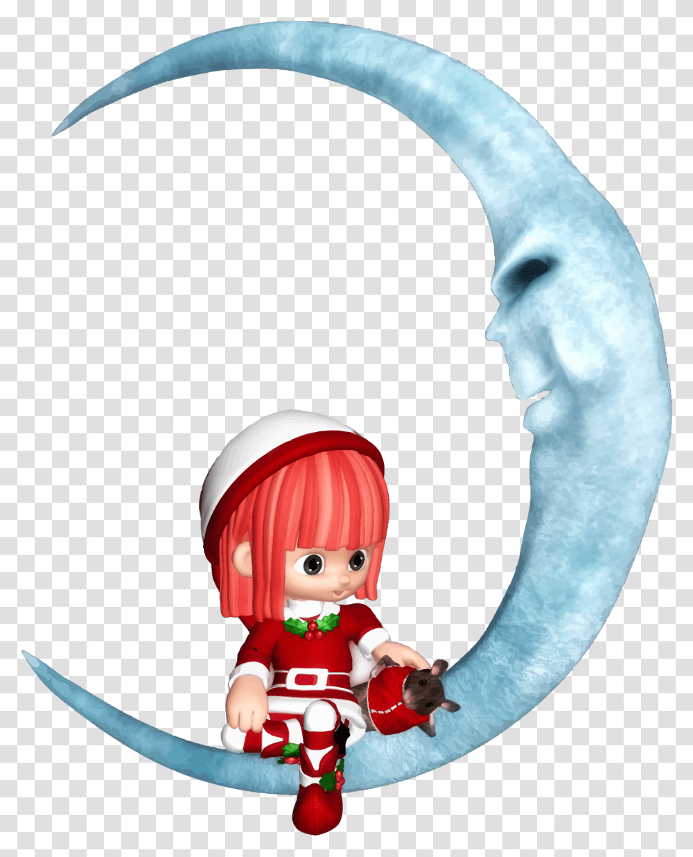 Elf Sitting On Crescent Moon Icons, Person, Human, Doll, Toy Transparent Png
