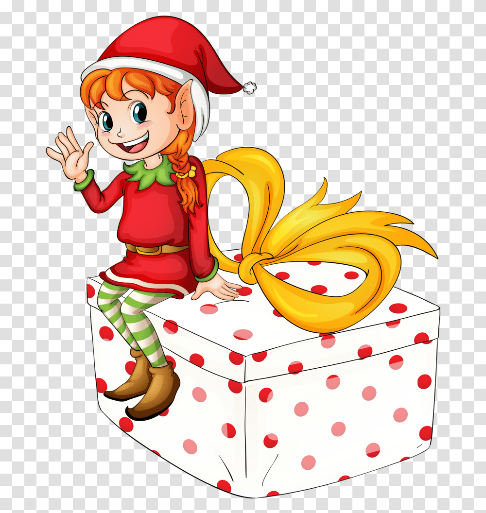 Elf Yourself Clipart Girl Elf Clip Art Sitting, Person, Human, Gift, Face Transparent Png