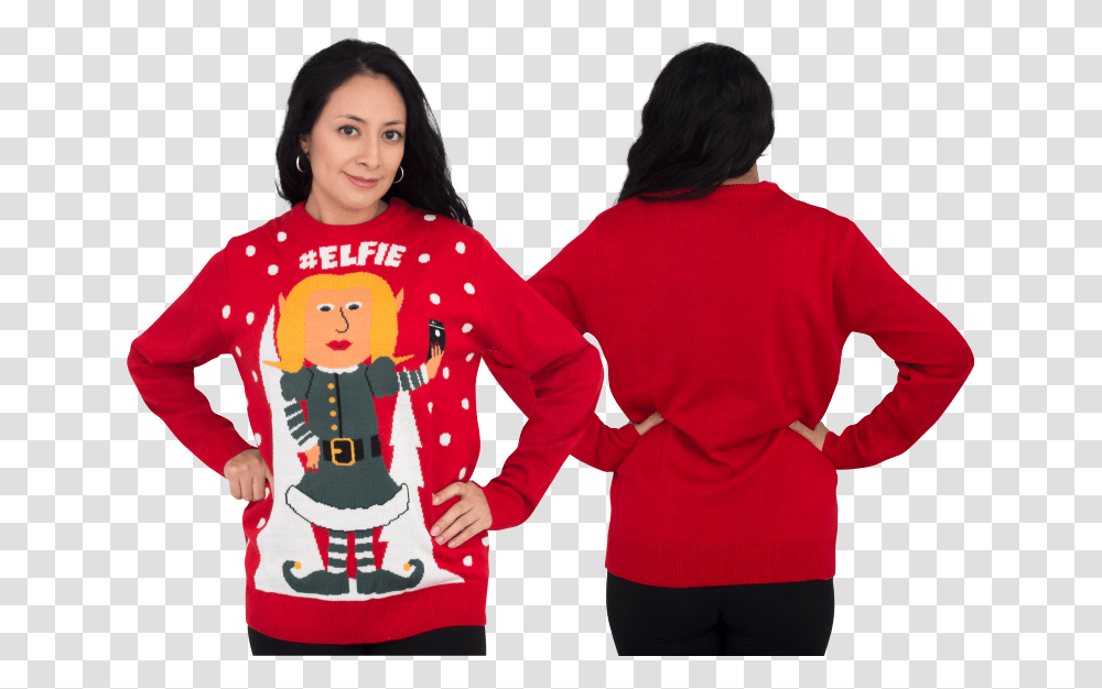 Elfie Hashtag Elf Women's Full Body With Snowflakes Christmas Jumper, Apparel, Sleeve, Long Sleeve Transparent Png