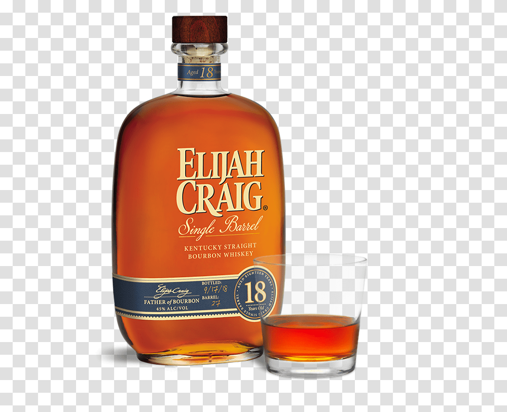 Elijah Craig Single Barrel 18 Year Old, Liquor, Alcohol, Beverage, Drink Transparent Png
