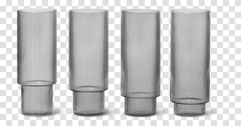 Elm Smoke Grey Ripple Glass Long Set Of 4, Cylinder, Cup, Shaker, Bottle Transparent Png