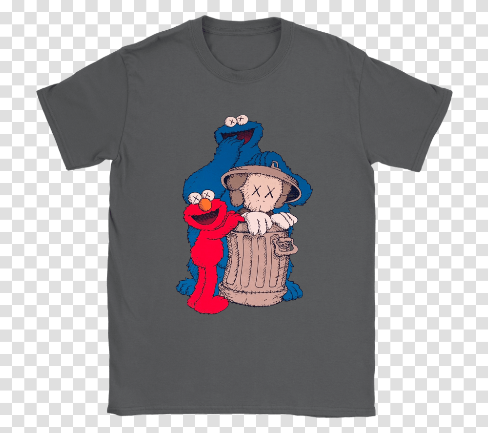 Elmo And Cookie Monster Hide Kaws In Trash Can Shirts, Apparel, T-Shirt Transparent Png