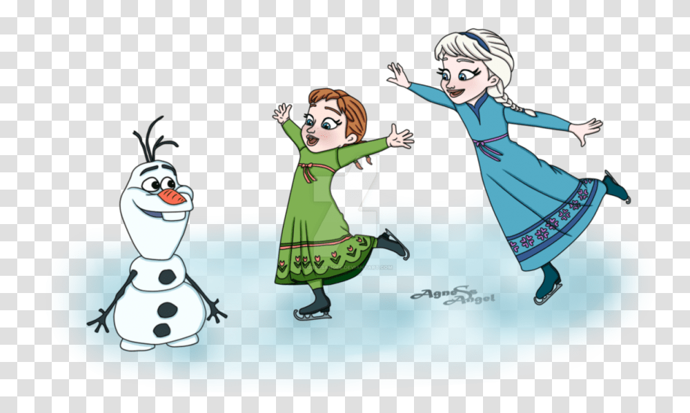 Elsa Anna And Olaf On Ice, Person, Comics, Book, Snowman Transparent Png