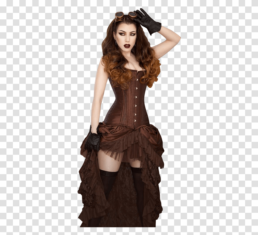Elvira Brown Taffeta Skirt Steampunk Corset And Skirt, Apparel, Person, Human Transparent Png
