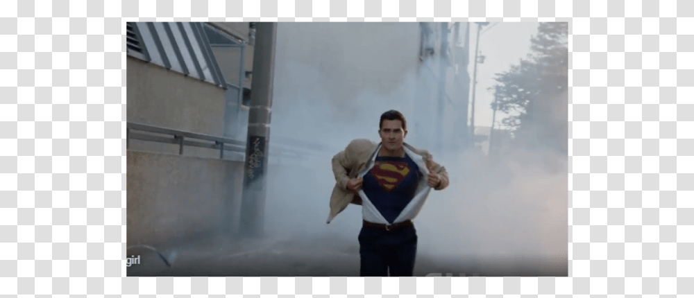 Em Supergirl Superman Chama Em Novo Trailer Leather Jacket, Person, Nature, Fog Transparent Png
