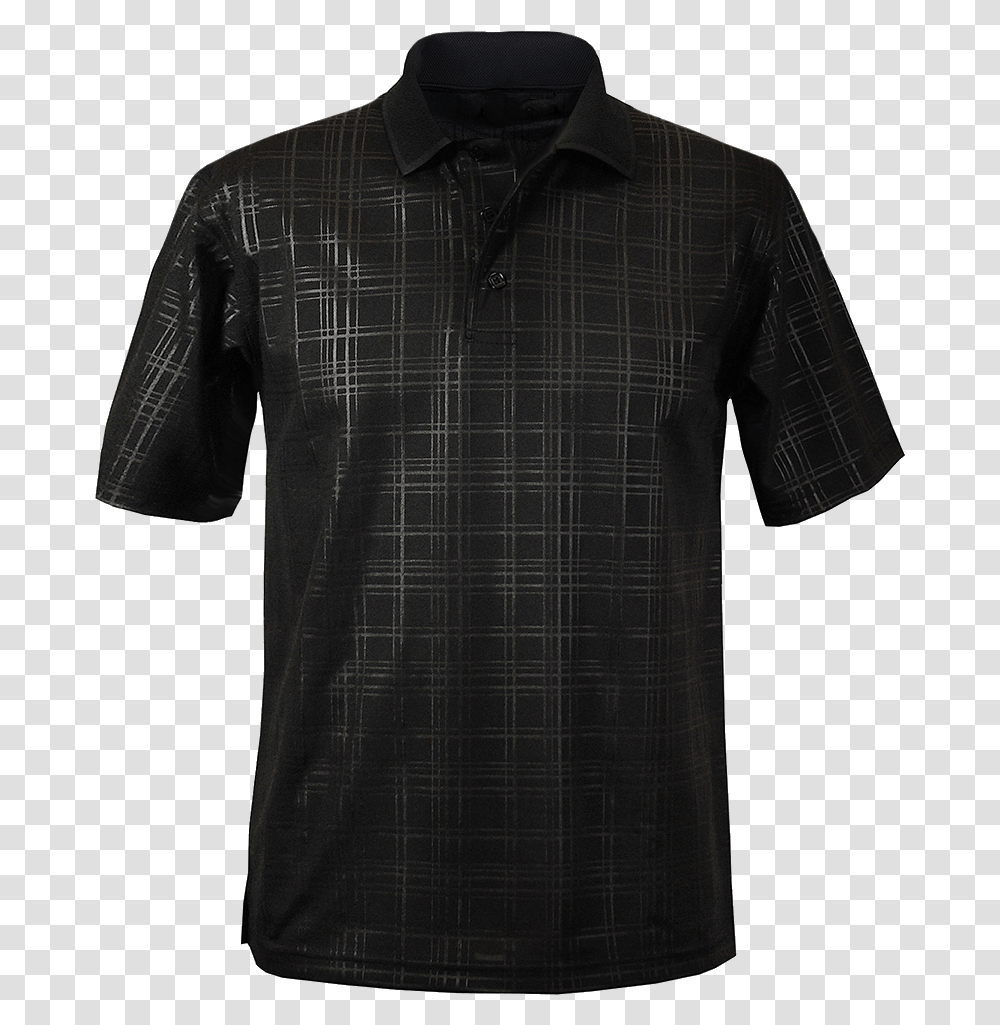 Embossed Plaid Pattern Moisture Wicking Polo Black Active Shirt, Apparel, Dress Shirt, Person Transparent Png