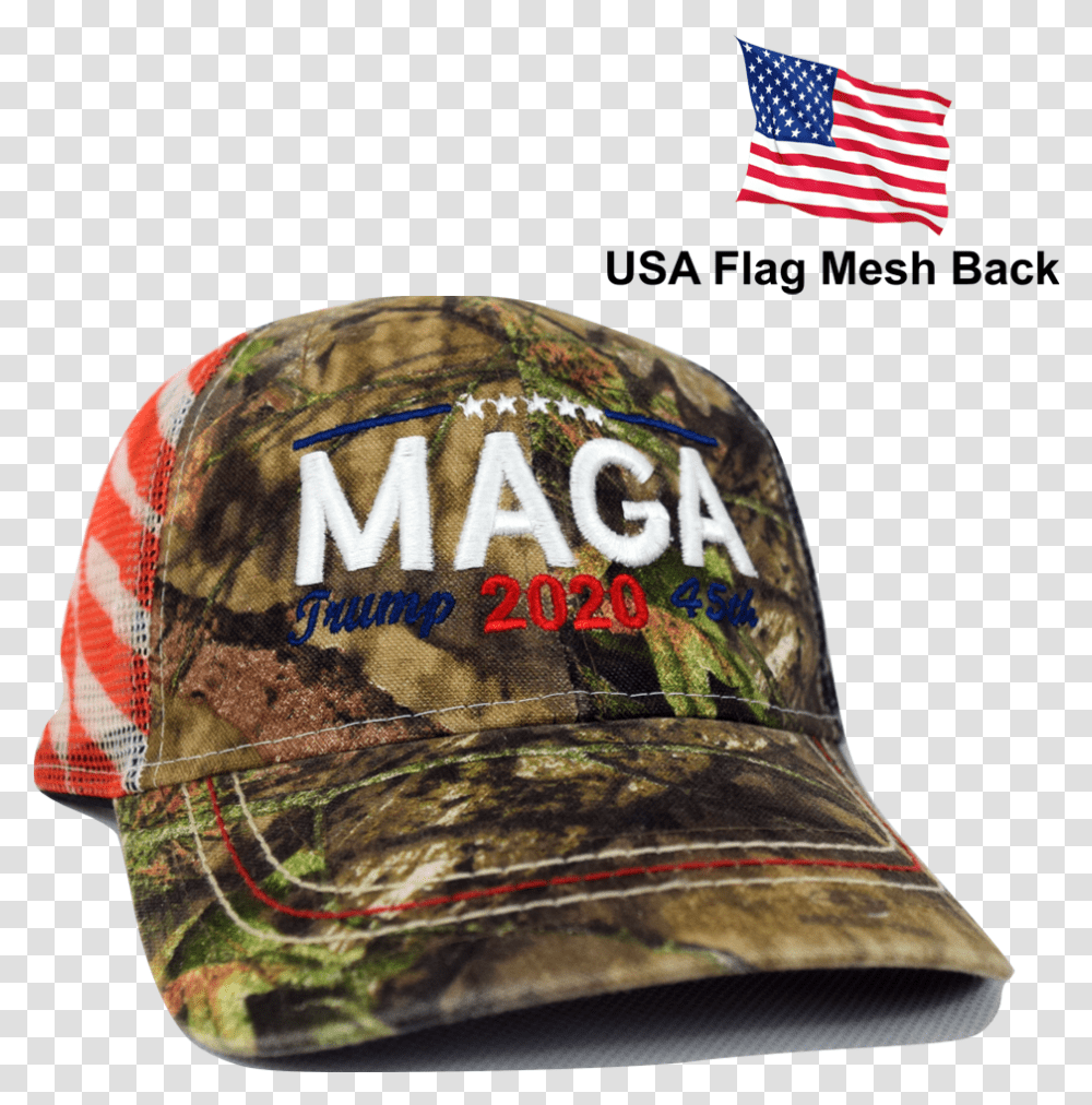 Embroidered In Usa Donald Trump 2020 Maga Cap Camo Baseball Cap, Apparel, Flag Transparent Png