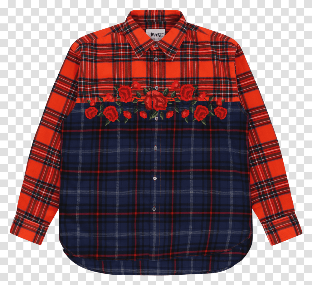 Embroidered Rose Flannel Shirt Shirt, Clothing, Apparel, Dress Shirt, Blouse Transparent Png