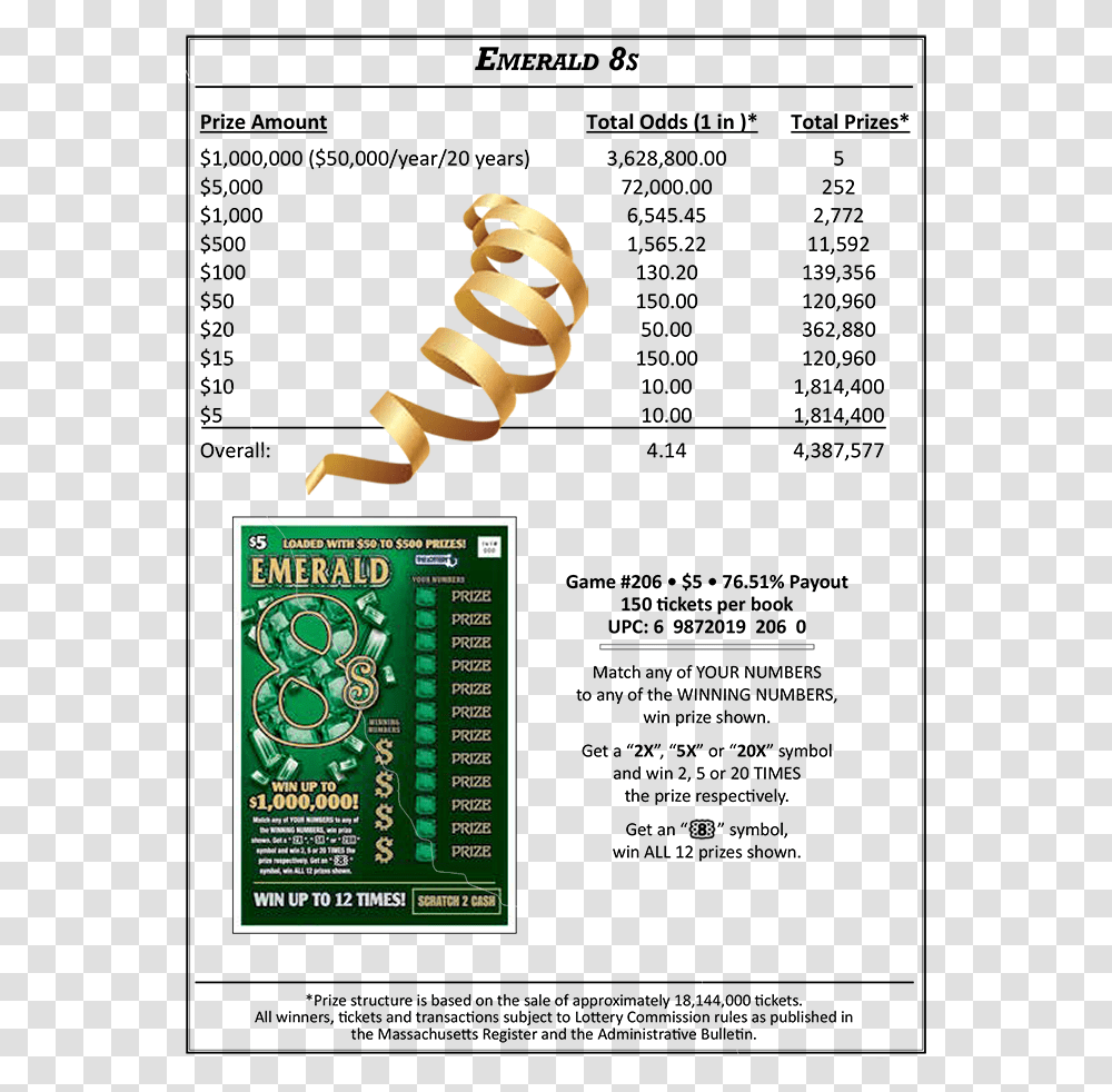 Emerald 8 S Emerald 8s Lottery Ticket, Spiral, Coil, Poster, Advertisement Transparent Png