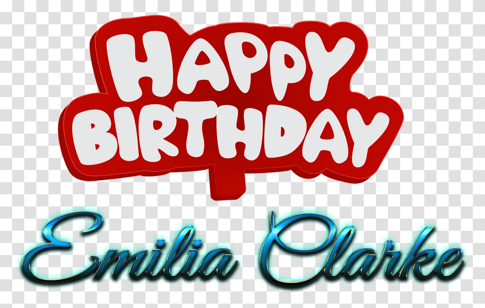 Emilia Clarke Happy Birthday Name Logo Calligraphy, Label, Light, Food Transparent Png
