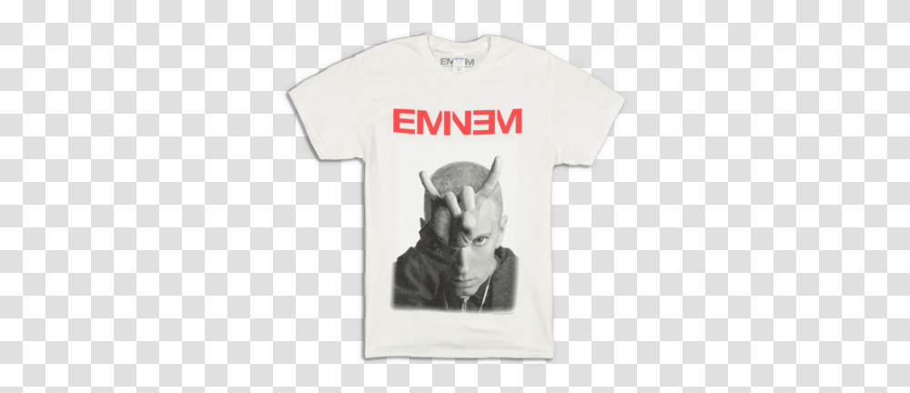 Eminem Devil Horns Tee White Eminem Cornos, Clothing, Apparel, T-Shirt, Person Transparent Png