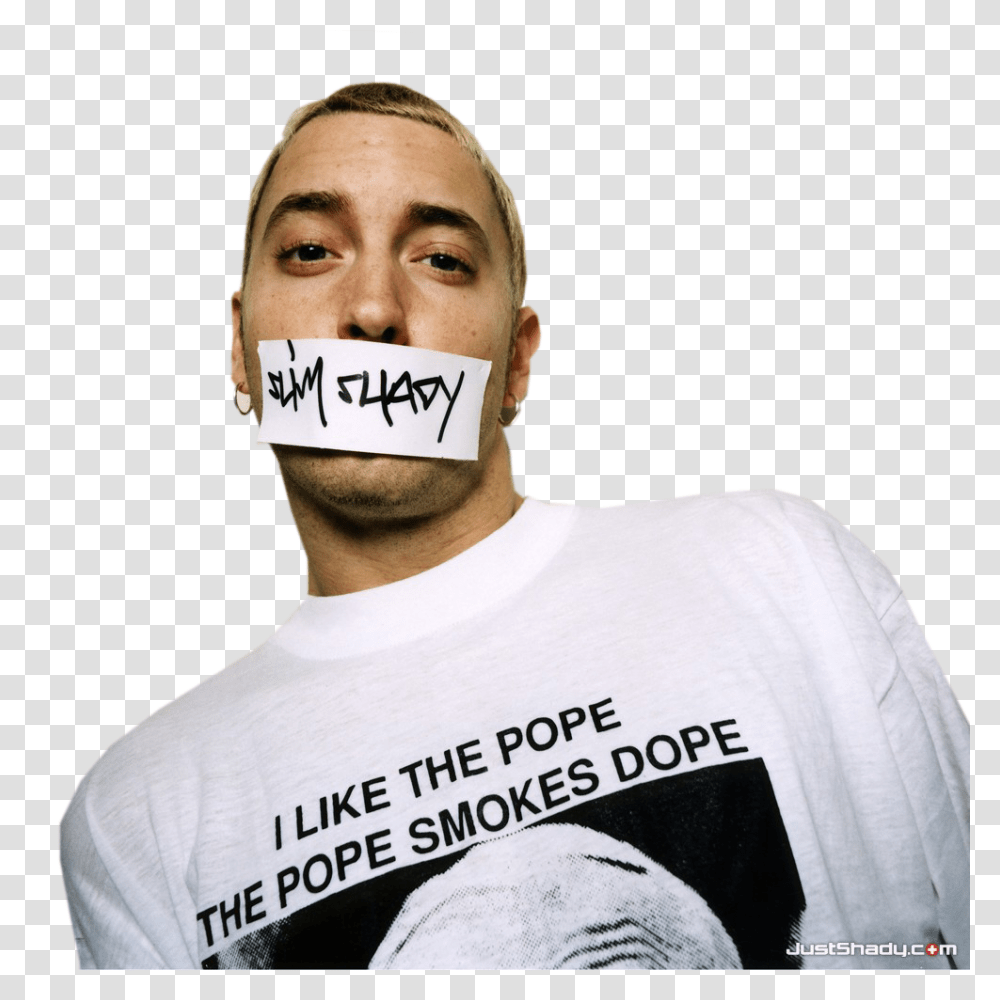 Eminem Slim Shady Like The Pope Smokes Dope, Clothing, T-Shirt, Person, Sleeve Transparent Png