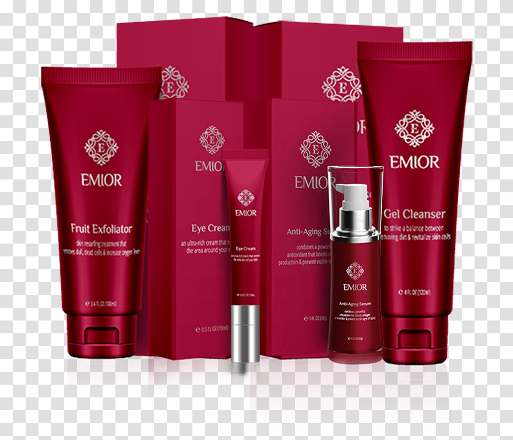 Emior Skin Care Single Handedly Tackles All Menacing Aging Hair Care, Cosmetics, Bottle, Lipstick Transparent Png