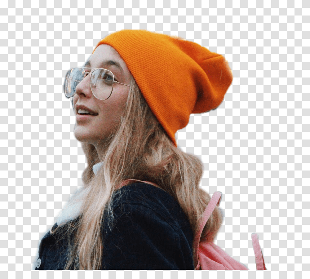 Emma Emma Chamberlain In A Beanie, Person, Finger, Hat Transparent Png