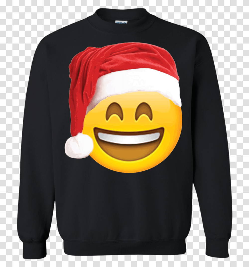 Emoji Christmas Shirt Smiley Face Santa Hat, Clothing, Sweater, Sweatshirt, Sleeve Transparent Png