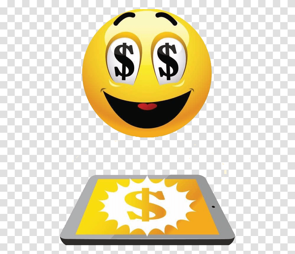 Emoji Dolares Smiley With Dollar Sign Eyes, Label, Pac Man Transparent Png