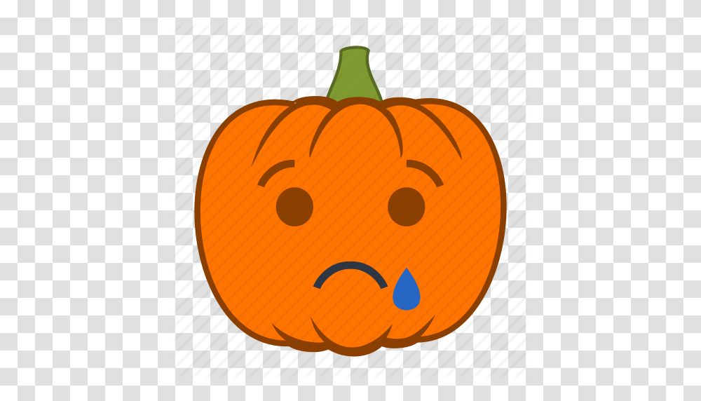 Emoji Emotion Halloween Holiday Pumpkin Sad Tear Icon, Vegetable, Plant, Food Transparent Png