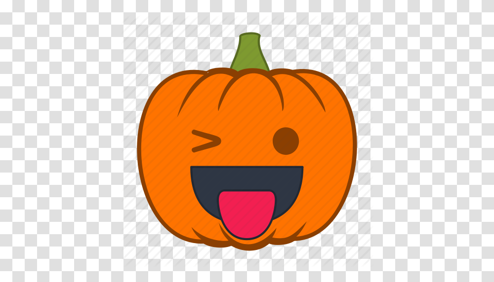 Emoji Halloween Holiday Pumpkin Smiley Tongue Wink Icon, Vegetable, Plant, Food, Baseball Cap Transparent Png