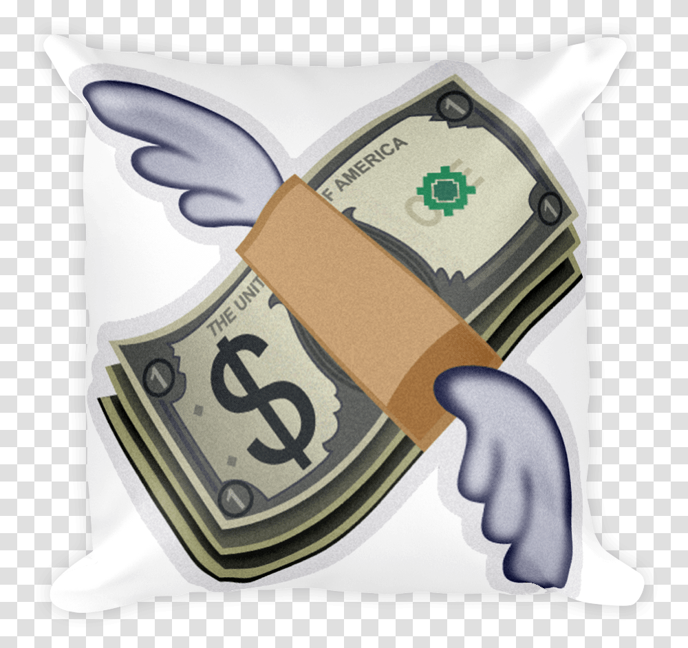 Emoji Pillow Money With Wings Just Emoji Emoji Money Emoji, Cushion, Hand, Axe, Tool Transparent Png