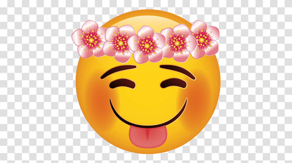 Emoji - The Official Brand Happy Face With Floral Wreath Happy Emoji, Food, Egg, Easter Egg, Birthday Cake Transparent Png