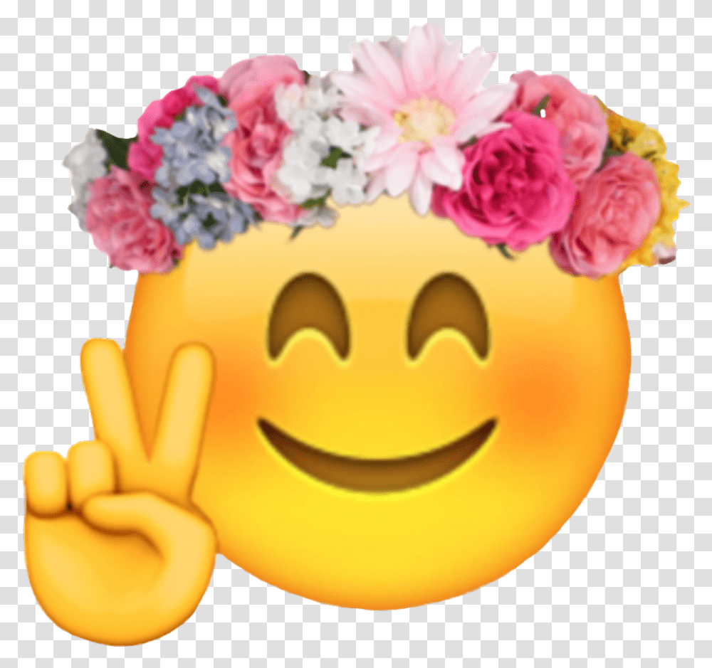 Emoji With Flower Crown Download Flower Crown Peace, Plant, Birthday Cake, Dessert, Food Transparent Png