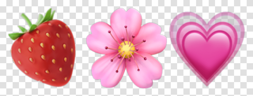 Emojis Emojicombo Aesthetic Red Pink Pastel Aesthetic Strawberry Emoji Pink, Plant, Flower, Blossom, Anther Transparent Png