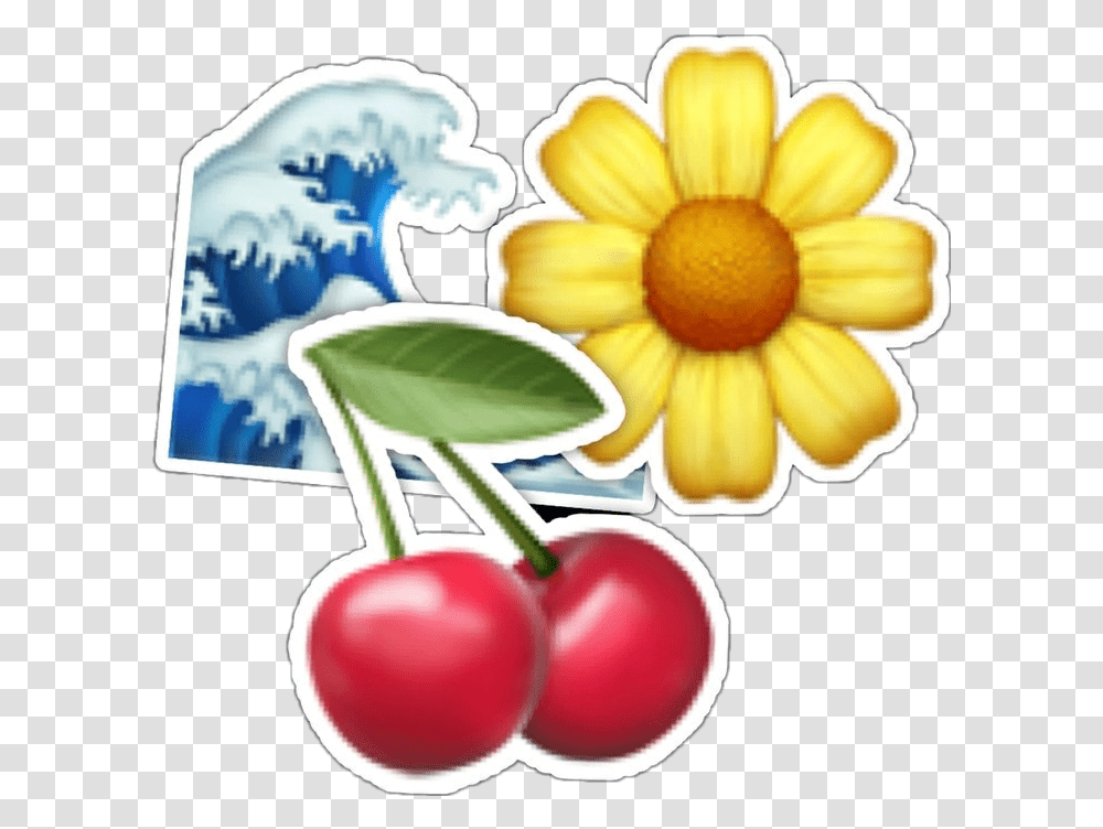 Emojis Iphone Iphoneemojis Cherries Yellow Flower Emoji, Plant, Food, Fruit, Cherry Transparent Png