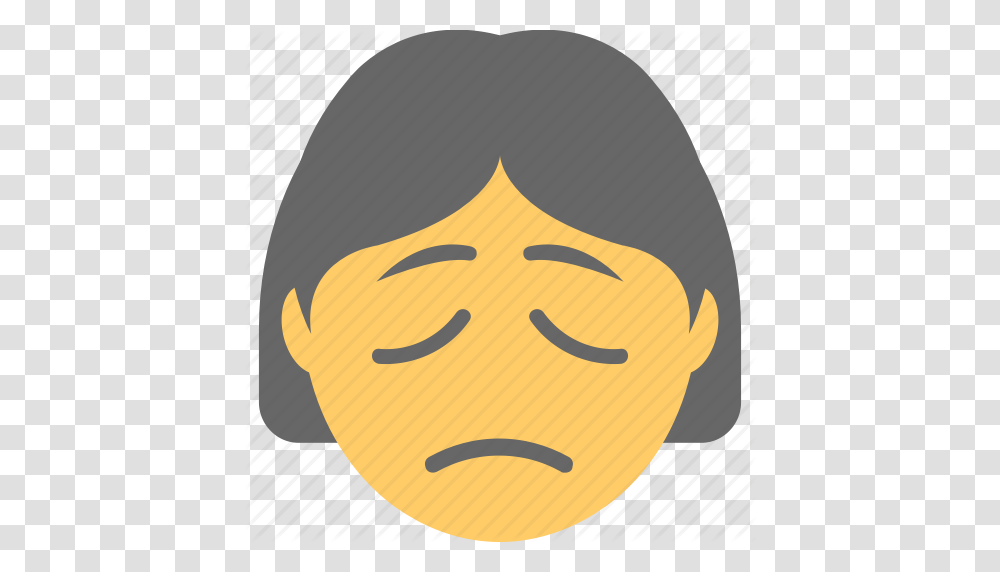 Emoticon Sad Face Unhappy Woman Emoji Worried Icon, Cushion, Head, Plant, Pillow Transparent Png