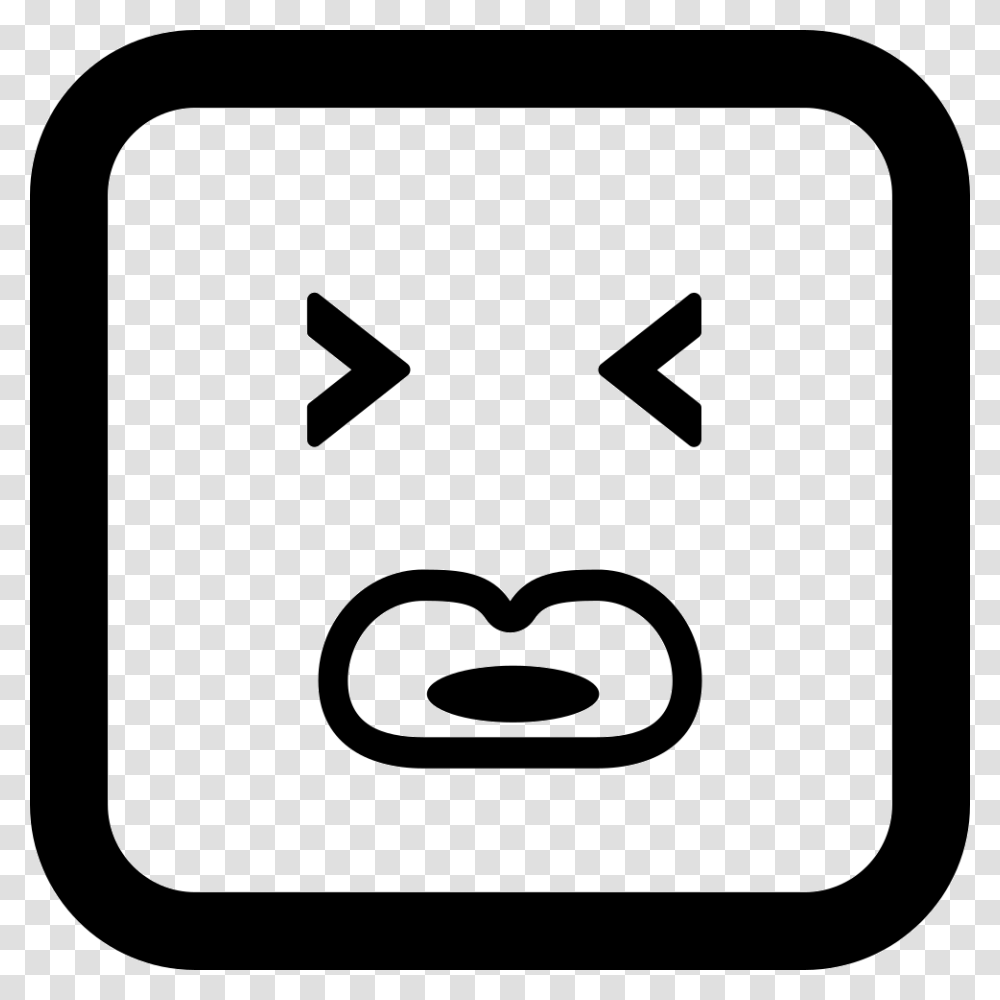 Emoticon Square Face With Closed Eyes And Big Lips Icon, First Aid, Stencil Transparent Png