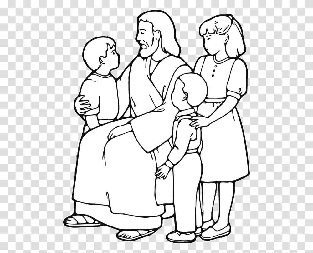 Emotionartpeople Clip Art Jesus With Children, Person, Crowd, Painting, Hand Transparent Png