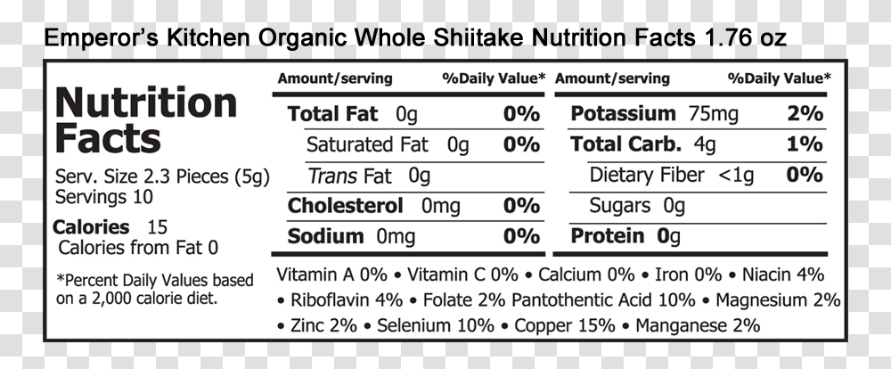 Emperor S Kitchen Organic Whole Shiitake Mushrooms Nutrition Facts, Label, Plot, Word Transparent Png