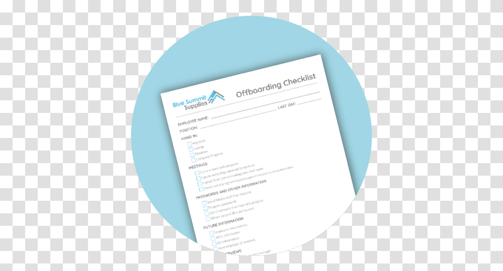 Employee Offboarding Checklist And Best Practices Blue Document, Page, Text, Business Card, Paper Transparent Png