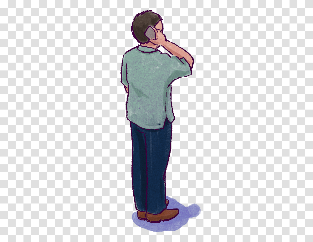 Employee Talking On Smartphone Standing, Person, Costume, Sleeve Transparent Png