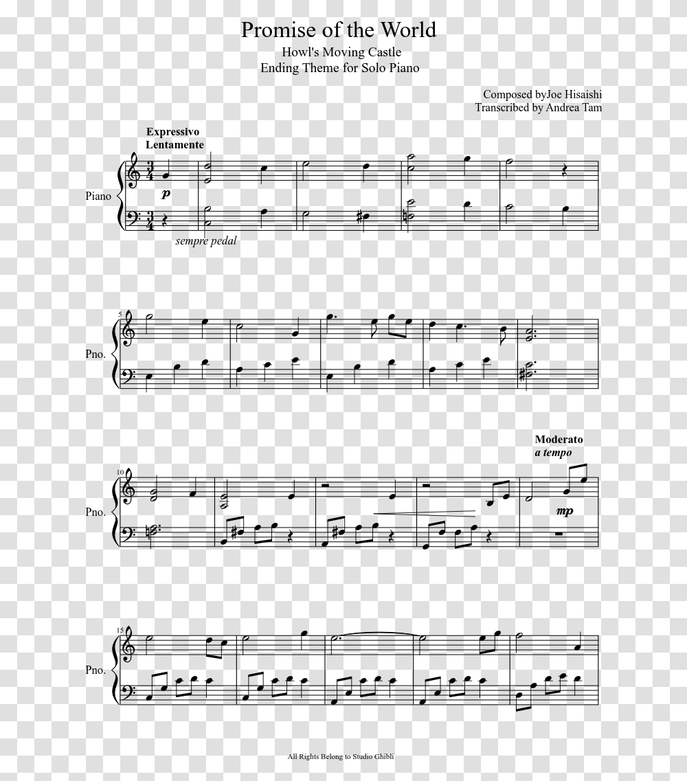 Ending Theme Of Howl S Moving Castle For Piano Katana Zero Nocturne Sheet Music, Gray, World Of Warcraft Transparent Png