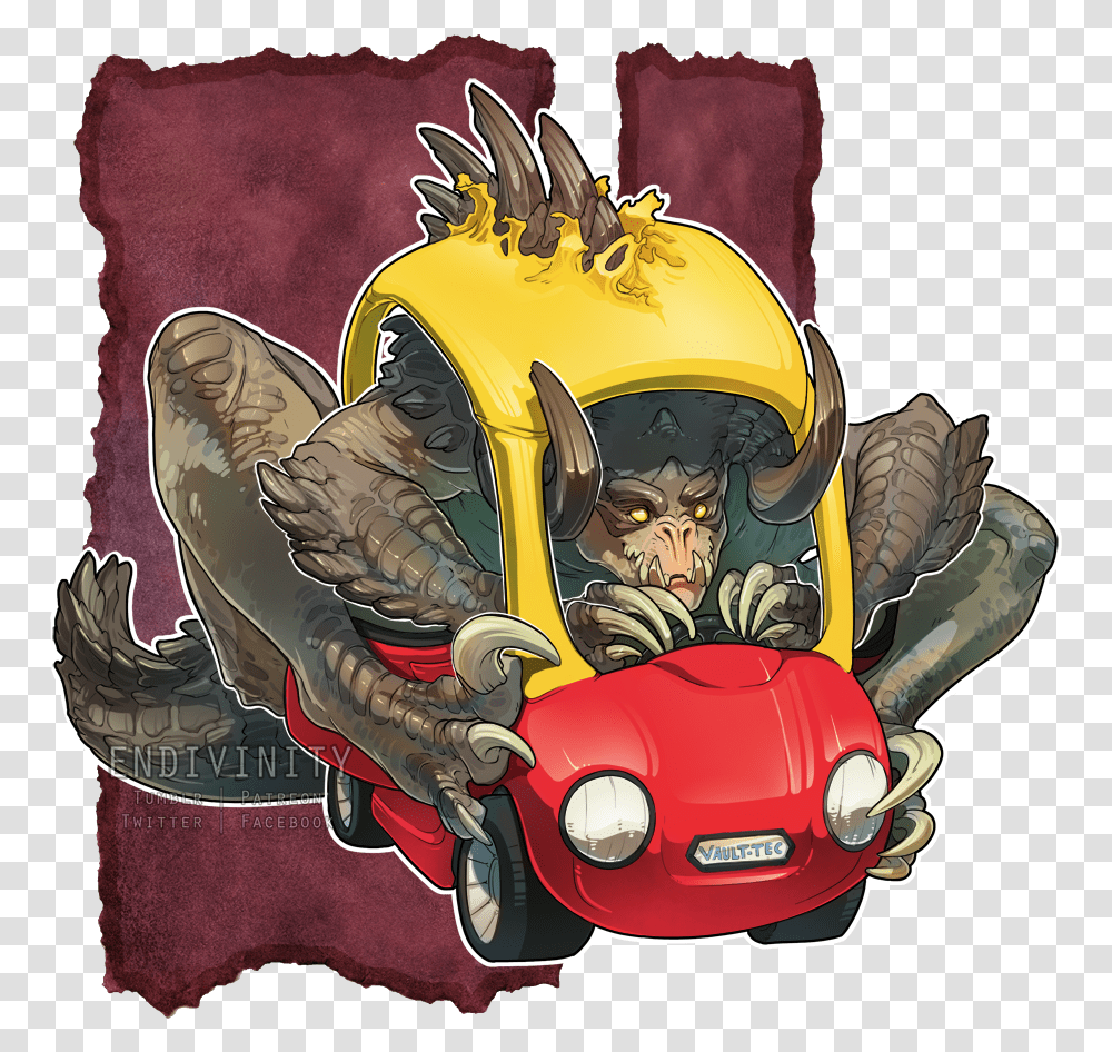 Endivini Twitter Vaulttec Fictional Character Cartoon Deathclaw In A Car, Animal, Helmet, Sea Life Transparent Png